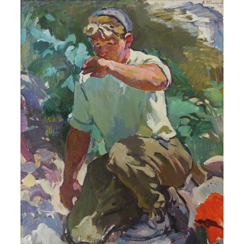 22 - Teterin Viktor Kusmich (1922-1991), Russian School. Oil on canvas, ''A worker'' dated 1958, Portrait... 