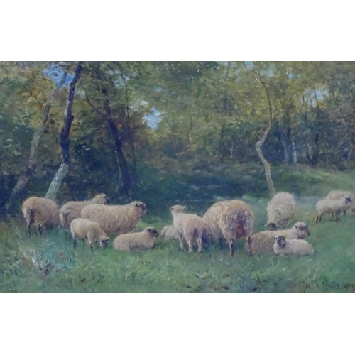 55 - David Bates (1840-1921), Oil on Canvas, Sheep in ' The Meadow - Summer - Time ', Signed and dated lo... 