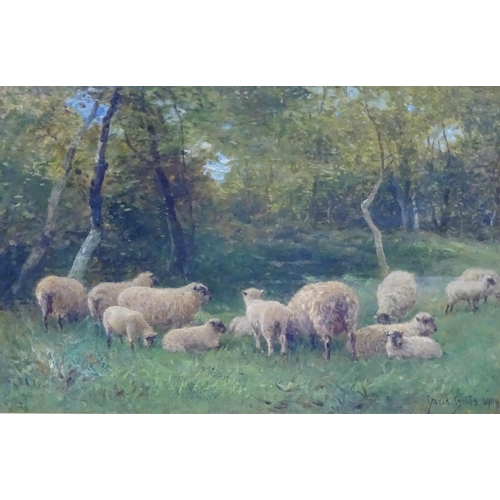 55 - David Bates (1840-1921), Oil on Canvas, Sheep in ' The Meadow - Summer - Time ', Signed and dated lo... 