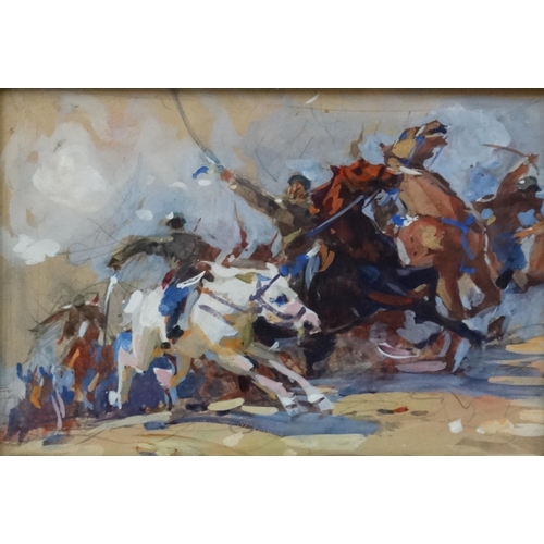 57 - Viktor Markijanovyc  Savin ( 1907-1971)USSR, Pencil and watercolour,  'Cavalry Attack',   Labelled v... 