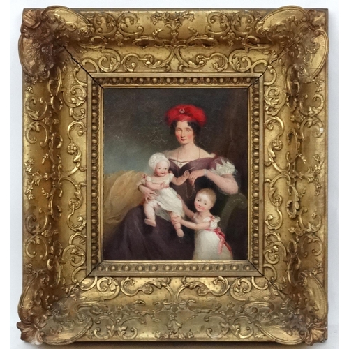 6 - Mary Carpenter (1793-1872), Oil on board, Portrait of ' Charlotte Anne Eaton ...and two eldest child... 