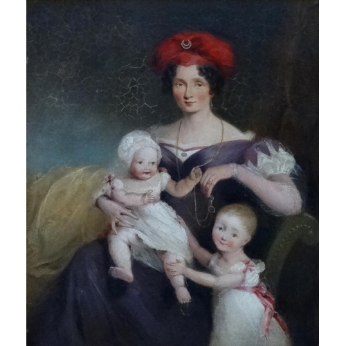 6 - Mary Carpenter (1793-1872), Oil on board, Portrait of ' Charlotte Anne Eaton ...and two eldest child... 