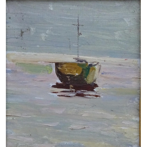 60 - Elena Stepanovna Kirichenko (1937) Soviet - Russian, Oil on board, Boat on shore, Inscribed and labe... 