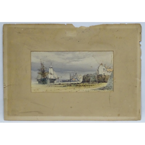 61 - John Callow, (1822 - 1878), Watercolour, 'Fishing boats on a shore near a coastal town', Signed and ... 