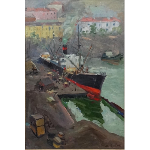 63 - Vitalii Timofeevich Davidov  (1923-2007), Russian School. Oil on canvas, ''At the docks'' dated 1961... 