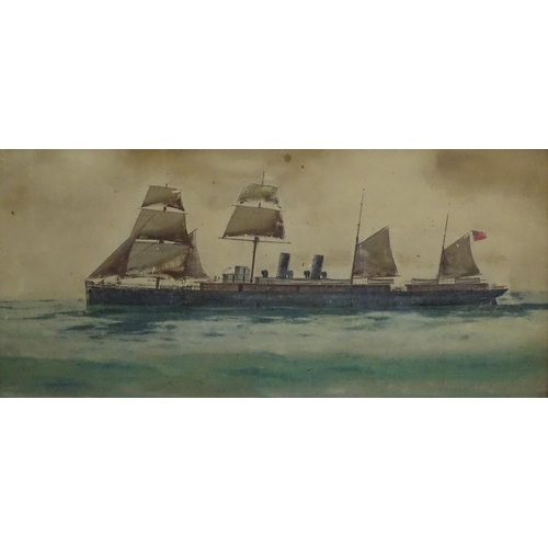 65 - C. 1900 Neapolitan School, Watercolour and gouache, A steam sail merchantman at sea , the ship flyin... 