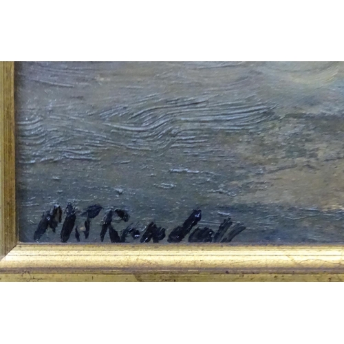 66 - M.J. Rendell XX Marine School, Oil on board, Fishing boats in rough sea, Signed lower left. 9 1/4 x ... 