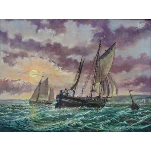 68 - Follower of Thomas Atkins Marine School, Oil on canvas, Seascape with shipping, 11 x 14 1/2''. Toget... 