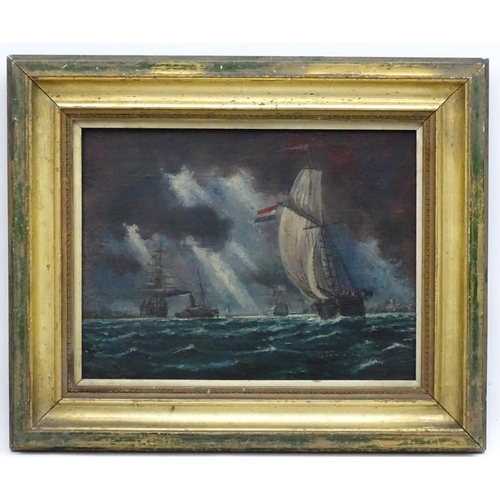 68 - Follower of Thomas Atkins Marine School, Oil on canvas, Seascape with shipping, 11 x 14 1/2''. Toget... 