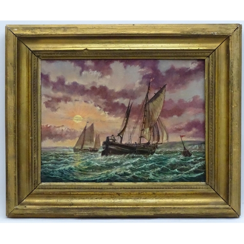 68 - Follower of Thomas Atkins Marine School, Oil on canvas, Seascape with shipping, 11 x 14 1/2''. Toget... 