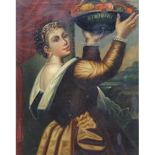 75 - XIX Italian School , Oil on canvas, Sybil holding up a tray of fruit, 20 x 15 1/2''.