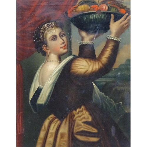 75 - XIX Italian School , Oil on canvas, Sybil holding up a tray of fruit, 20 x 15 1/2''.