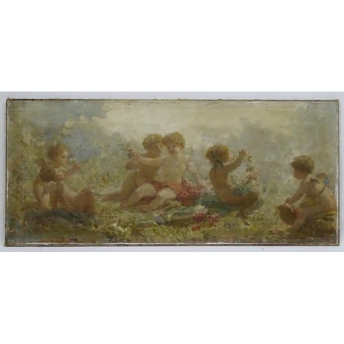 76 - Attributed to Charles Augustus Henry Lutyens (1829 - 1915), Oil on canvas, Cherubs with flower garla... 