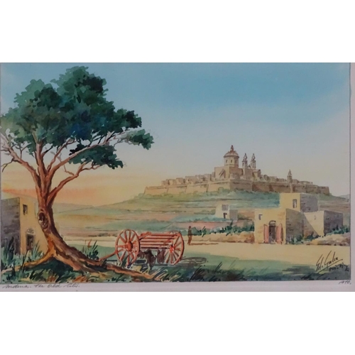 79 - E Galea  Maltese School, Watercolour, ' ' Mediana . the Old City ', Signed and dated '1970 ' lower r... 