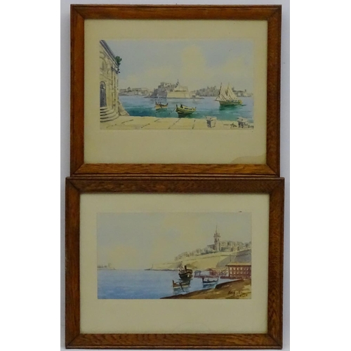 80 - Jos Galea Maltese School, Watercolours , a pair, Valetta Harbour, Malta , Signed lower right, Each 5... 