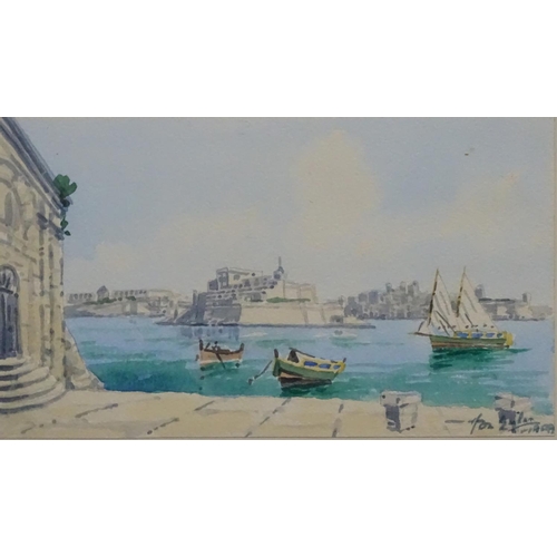 80 - Jos Galea Maltese School, Watercolours , a pair, Valetta Harbour, Malta , Signed lower right, Each 5... 