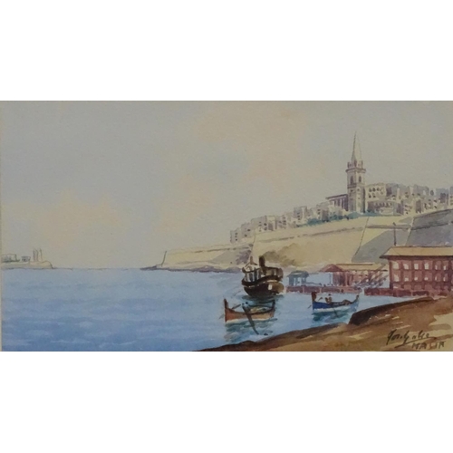 80 - Jos Galea Maltese School, Watercolours , a pair, Valetta Harbour, Malta , Signed lower right, Each 5... 