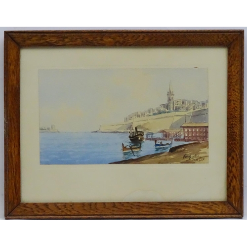 80 - Jos Galea Maltese School, Watercolours , a pair, Valetta Harbour, Malta , Signed lower right, Each 5... 