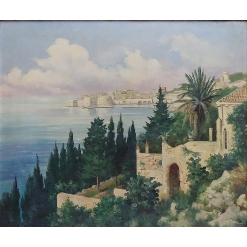 84 - Early XX Continental School, Oil on board,  'View of Dubrovnik, Croatia',  Indistinctly signed lower... 