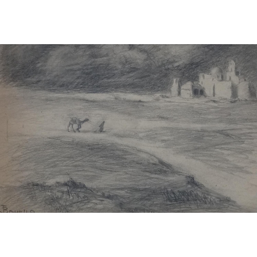 90 - Joseph Bonello (1878-? ) Maltese, Pencil on paper, Bedouin with camel near Cairo, Signed lower left.... 