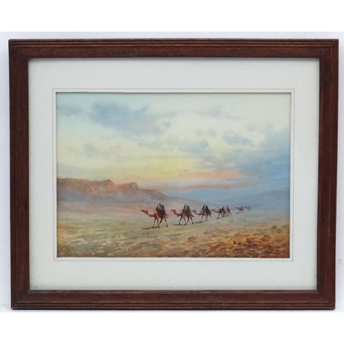 91 - ? Marchettini , Cairo ( Egypt ), Watercolour, Camel Train,  Signed etc. lower right.  8 1/2 x 11 5/8... 