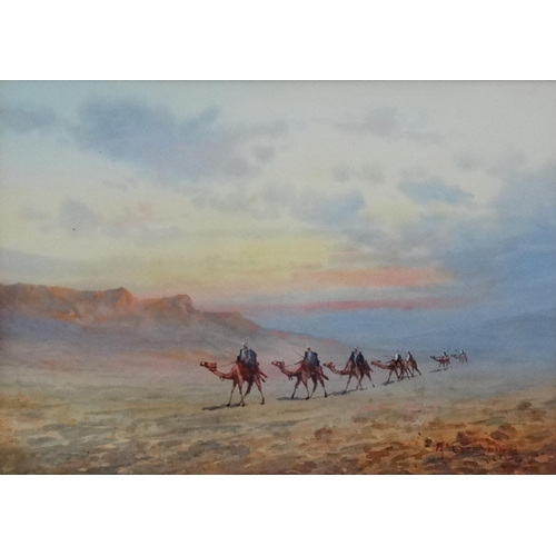 91 - ? Marchettini , Cairo ( Egypt ), Watercolour, Camel Train,  Signed etc. lower right.  8 1/2 x 11 5/8... 