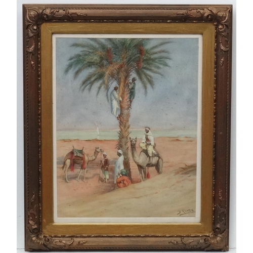 92 - Bruno Richter (1872 - 1946 ) German, Watercolour,  'Date gatherers by the Nile with their camels',  ... 