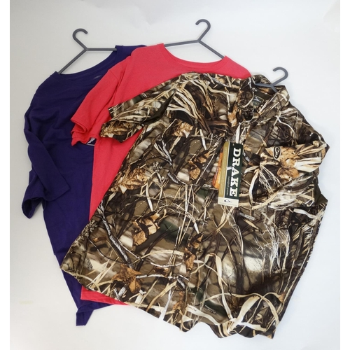 103 - A Drake Waterfowl casual camouflage shirt in Max-4 pattern, size S with tags, together with two Duck... 