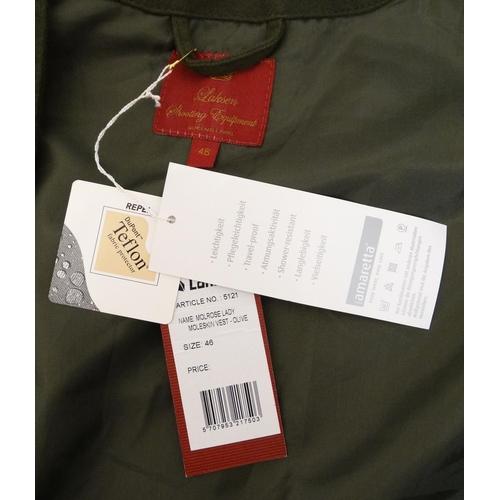 104 - A Laksen Amaretta moleskin olive gilet / vest, size 46, with tags