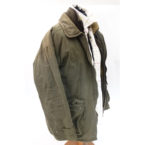 105 - A P.G. Field coat, size L together with a Seeland fleece in size L and an Orvis shirt, size XL (3)