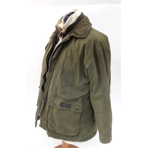 105 - A P.G. Field coat, size L together with a Seeland fleece in size L and an Orvis shirt, size XL (3)