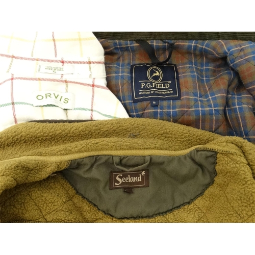 105 - A P.G. Field coat, size L together with a Seeland fleece in size L and an Orvis shirt, size XL (3)