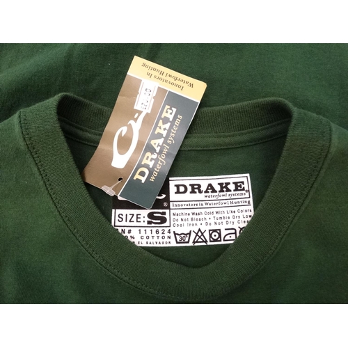 119 - 5 Drake Waterfowl (Square logo) T- shirts in forest green, two size S, three size M, new with tags (... 