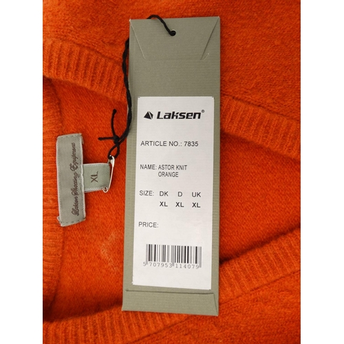 124 - A Laksen Astor knit shooting jumper in orange, size XL, new with tag