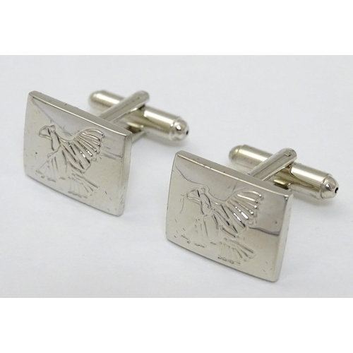 132 - A pair of silver plate cufflink with Pheasant decoration by Laksen. Cased