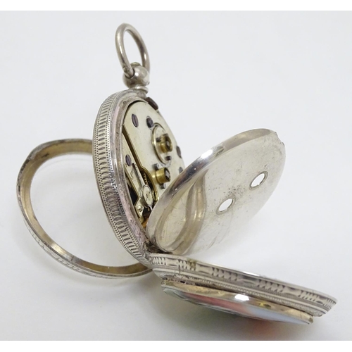 133 - A Continental silver pocket / fob watch , the enamel dial with floral decoration and signed ' H Samu... 