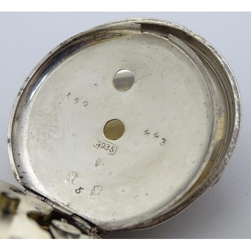 133 - A Continental silver pocket / fob watch , the enamel dial with floral decoration and signed ' H Samu... 