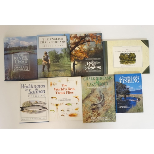 14 - Books: A collection of 8 fishing books , to include; '' Waddington on Salmon '' 1991 by Richard Wadd... 