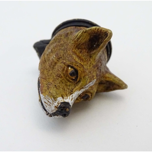 154 - A cold painted vesta case formed as a fox head. 21stC . 1 /4'' long