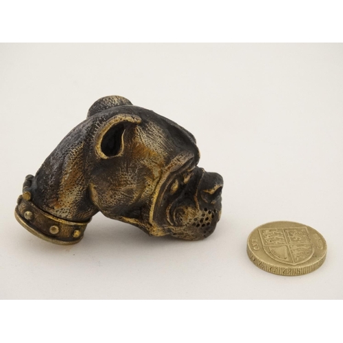 161 - A brass novelty vesta formed as the head of a boxer dog.. 21stC . 2'' high