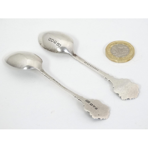 163 - Shooting Interest : A pair of silver teaspoons with crossed rifle and target decoration to top. Hall... 