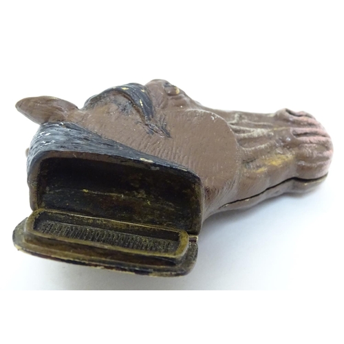 164 - A novelty cold painted bronze vesta case formed as the head of a horse. 21stC 2 1/2'' long