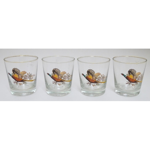 165 - A set of 4 whiskey tumblers with Pheasant decoration 3 1/4'' high