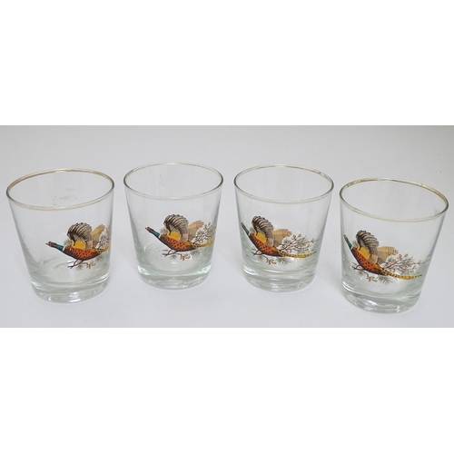 165 - A set of 4 whiskey tumblers with Pheasant decoration 3 1/4'' high