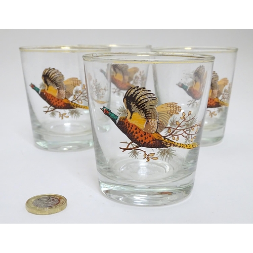 165 - A set of 4 whiskey tumblers with Pheasant decoration 3 1/4'' high