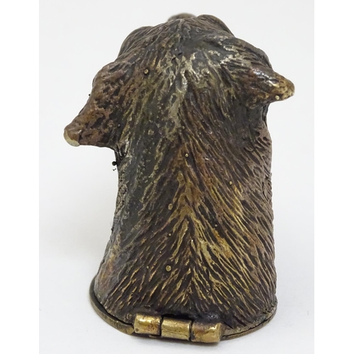 178 - A novelty brass vesta case formed as a dogs head. 21stC Approx 1 3/4'' high