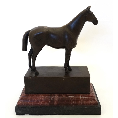 181 - Equine / Hose Racing : A late 20thC bronze model of a horse. Signed ' ANDRE',  mounted upon a marble... 