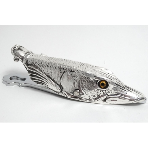 187 - A silver plate desk top letter / paper clip formed as a pike fish 6'' long