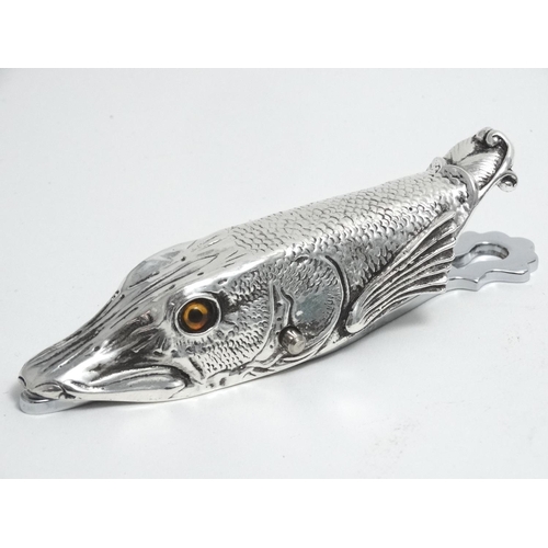 187 - A silver plate desk top letter / paper clip formed as a pike fish 6'' long