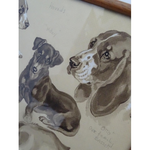 194 - Dorothy Dennis (c1919-?) Canine School, Pencil and watercolour ( with gouache)  with book, Dog portr... 